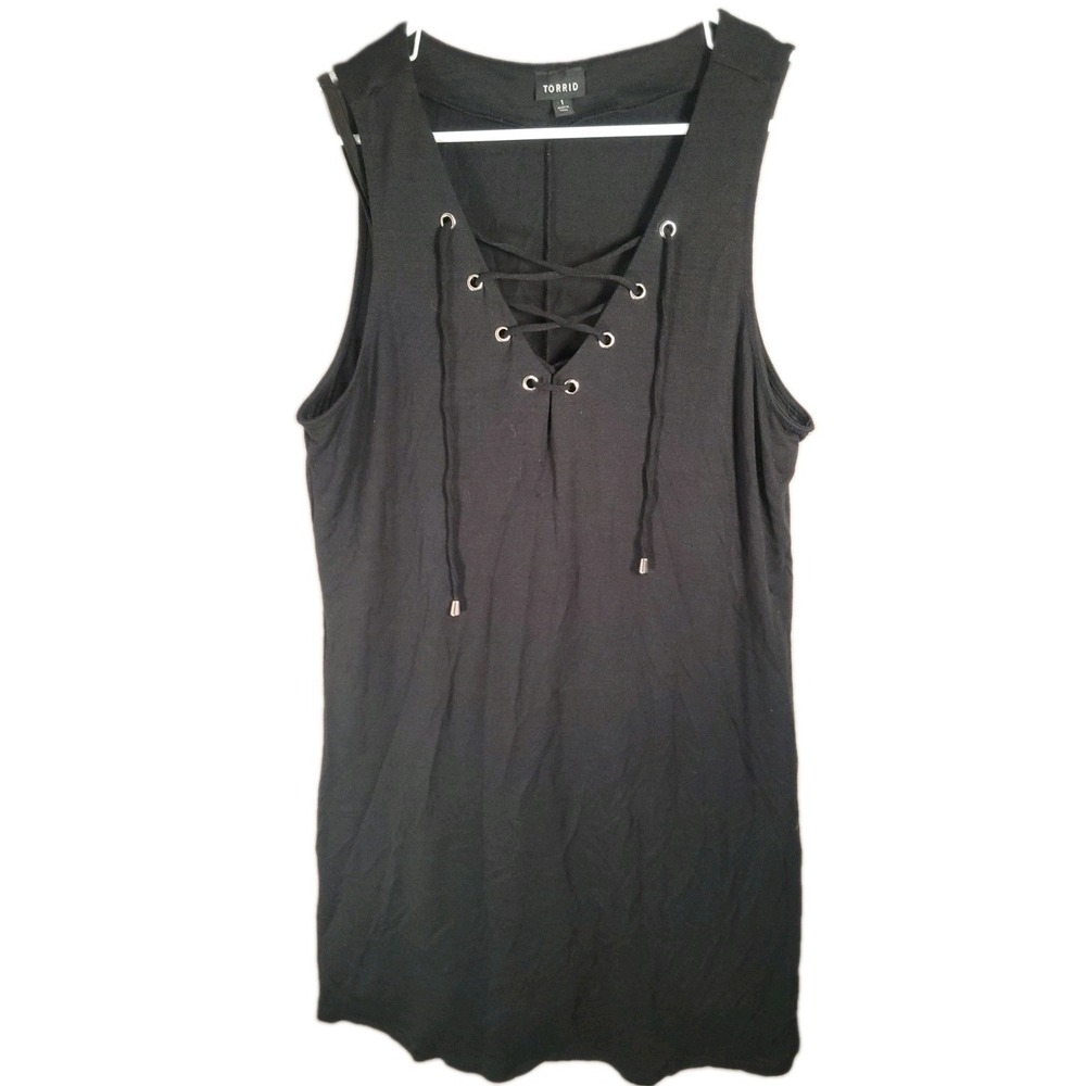 Torrid Dress Womens 1 1X Black Lace Up Grommet Sleeveless Tank Shift Knee